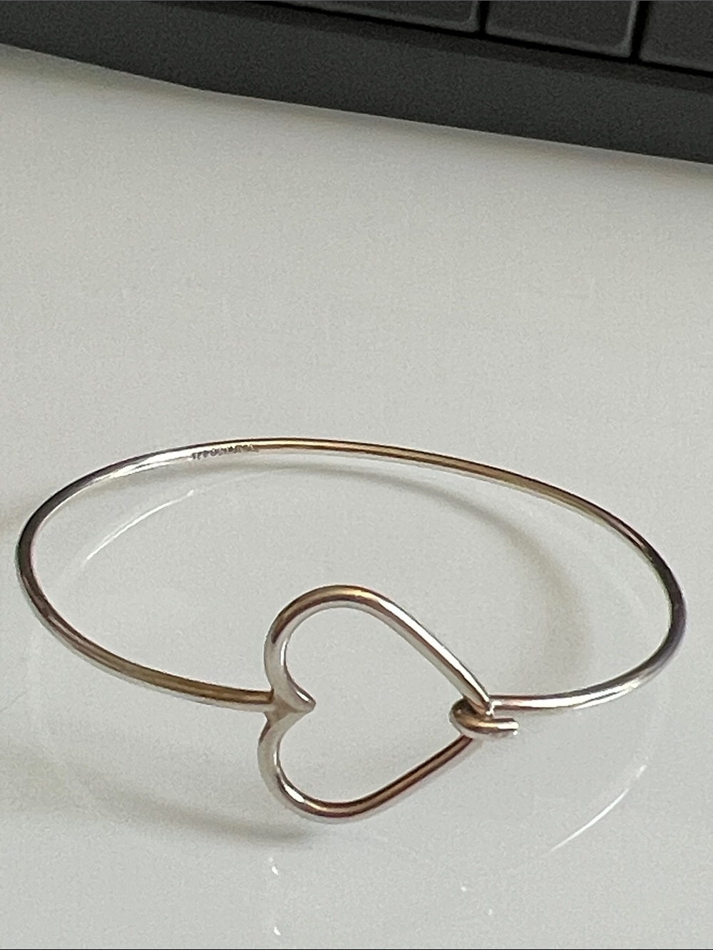 Delicate Silver Heart Open hook Bangle Bracelet for Women